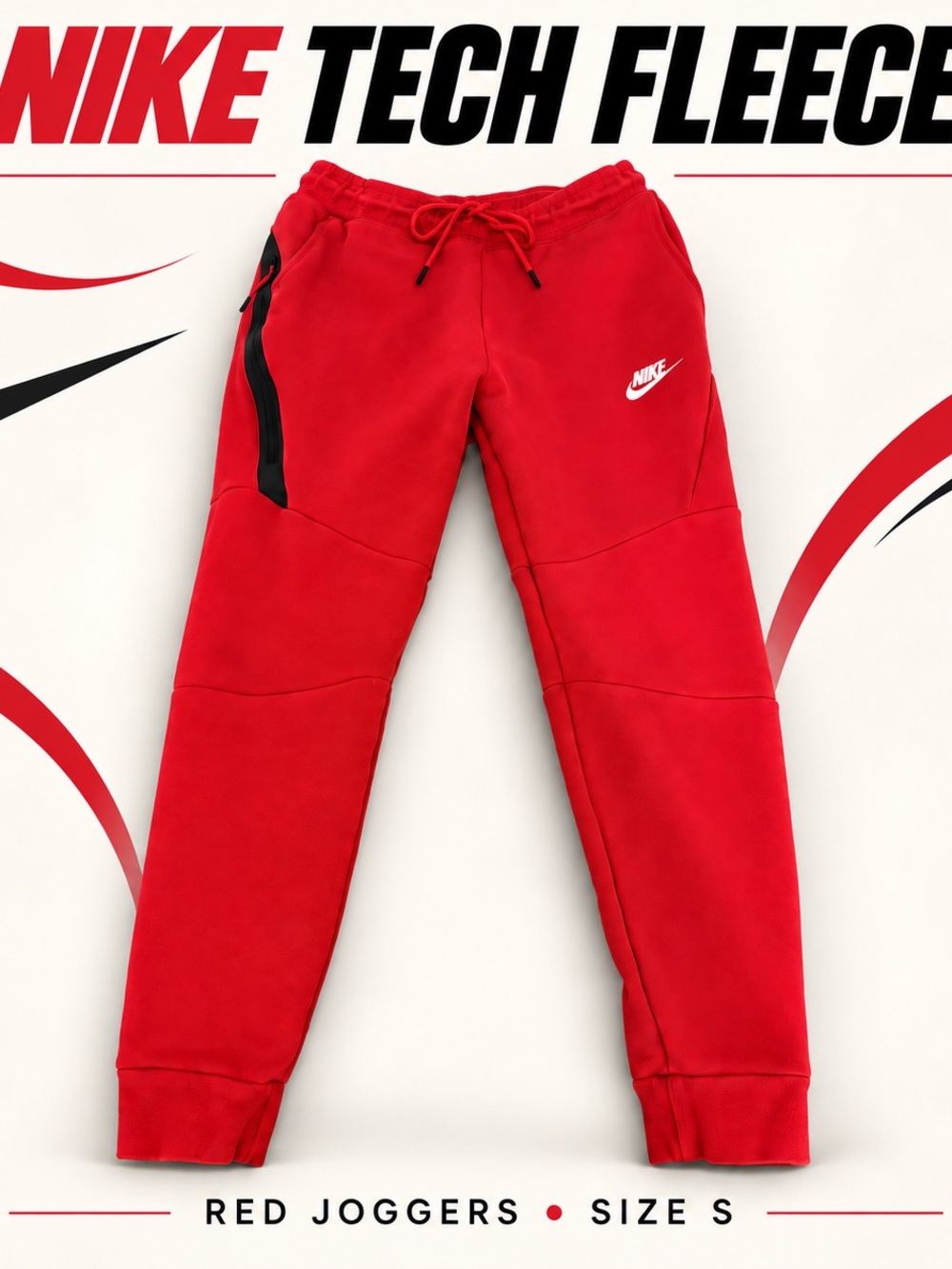 Nike Tech Fleece Red Black Joggers Small | Streetwear Athleisure Tapered Pants